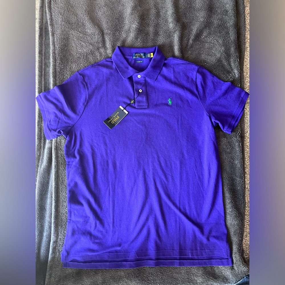 Ralph Lauren Polo Shirt L Mens Short Sleeve Purple Green Pony Cotton Classic Fit